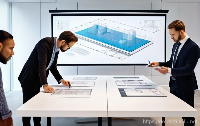 건축분야에서 요구되는 소프트 스킬 - **Prompt: Collaborative Architectural Vision & Communication**
    "A bright, modern architecture st...