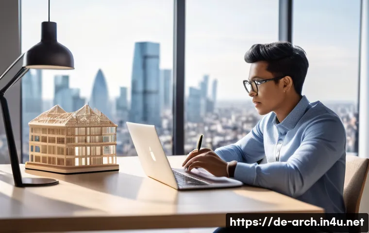 건축분야에서의 해외 인턴십 경험 - **Prompt Title: The Aspiring Global Architect's Journey**
    A diverse young architect, dressed in ...