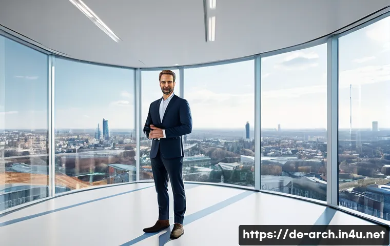 건축분야 연봉 협상에서의 팁 - A German architect, male, in his late 30s, dressed in a sharp, modern business suit. He stands confi...