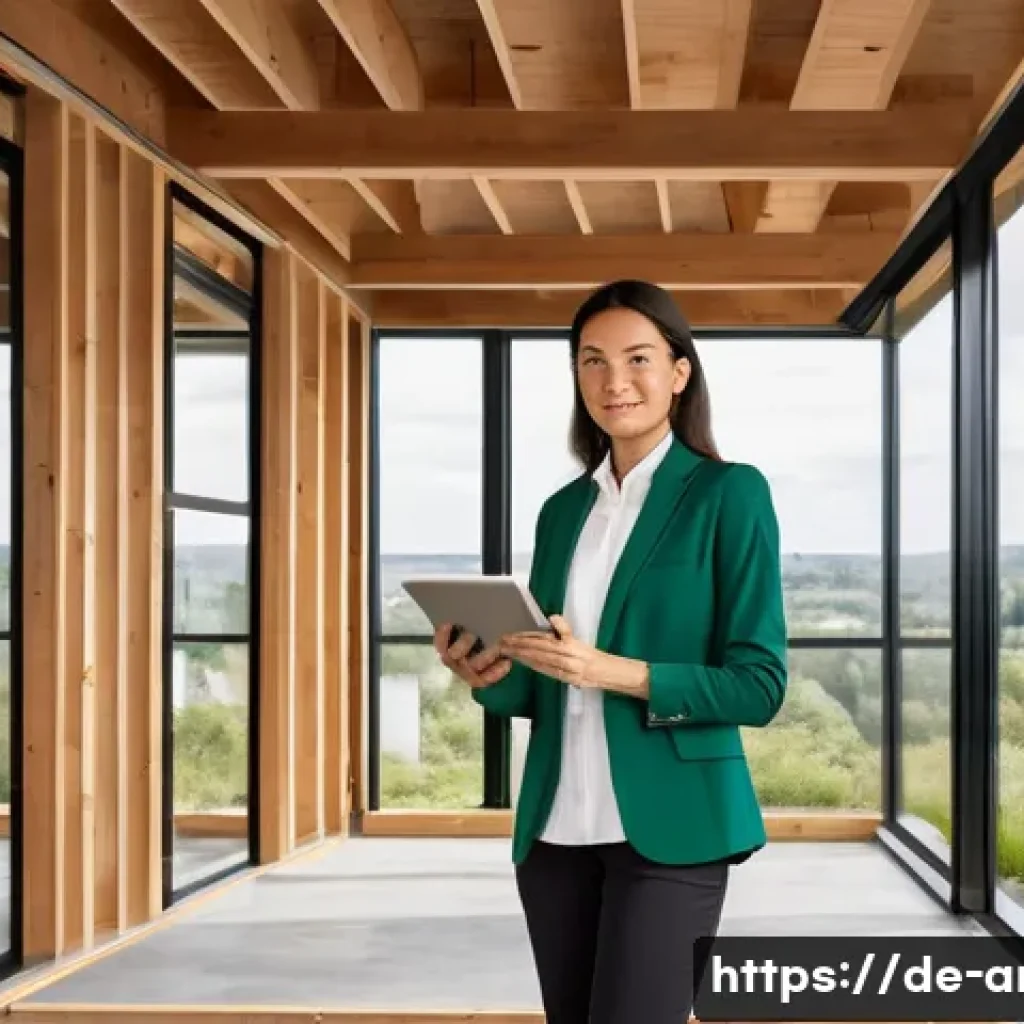 건축사로서의 경력 개발 계획 - **Prompt:** A female architect, in her late 30s, with a focused and knowledgeable expression, wearin...