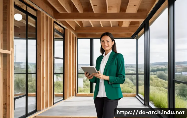 건축사로서의 경력 개발 계획 - **Prompt:** A female architect, in her late 30s, with a focused and knowledgeable expression, wearin...