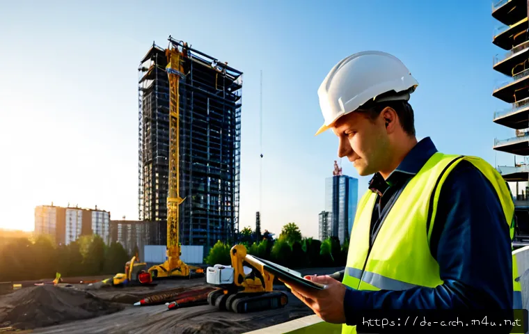 Home 17 건축기사와 건설 생태계 분석 - Photorealistic wide-angle scene of a German construction ecosystem, a civil engineer in clean safety...